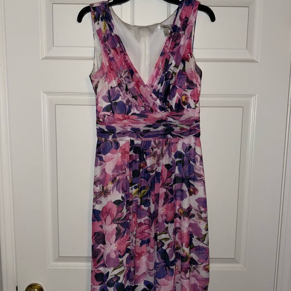 dressbarn Pink and Purple Floral Midi Dress